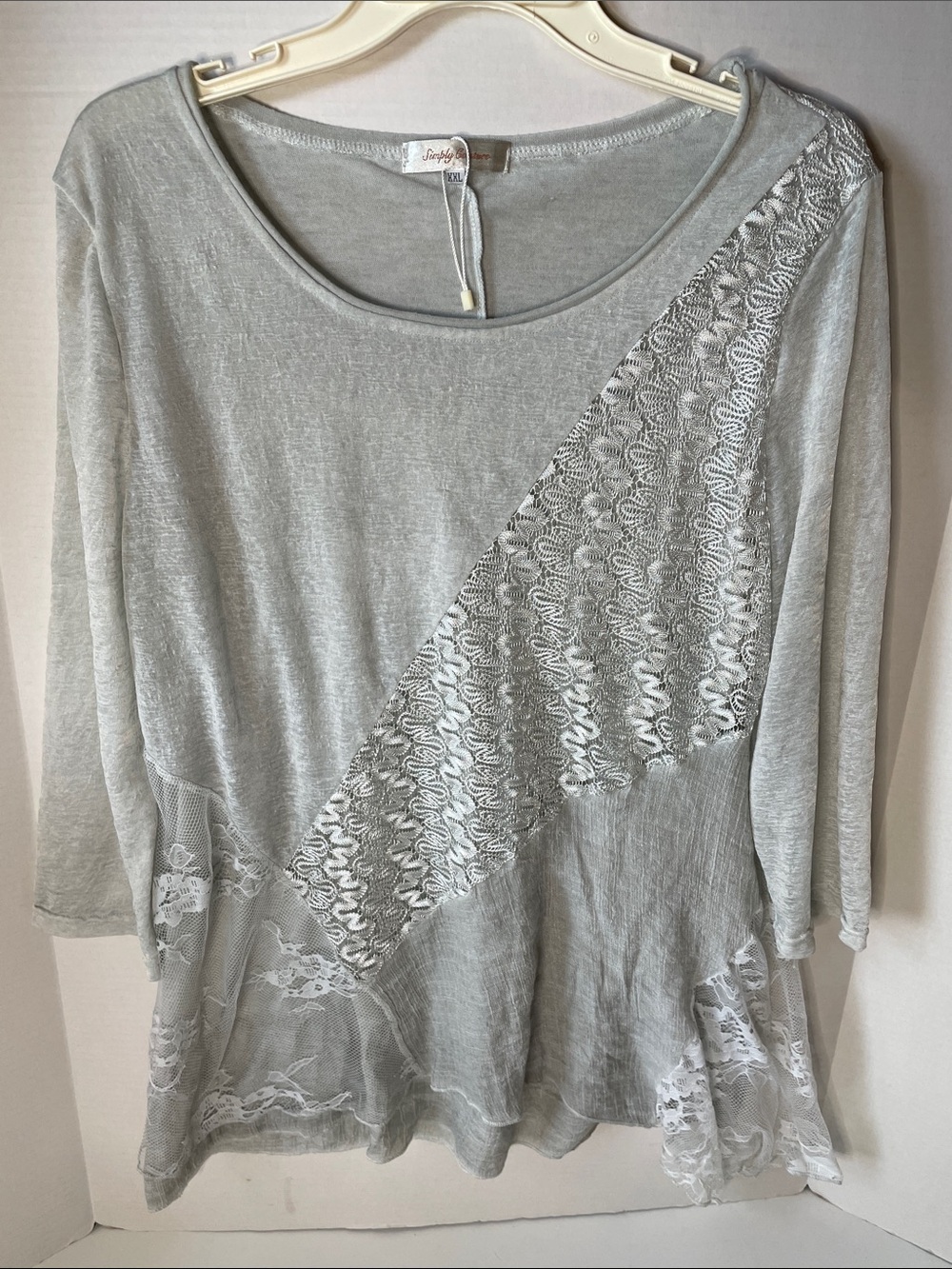 Simply Couture Women's Size XXL Light Green Lace Panel Top Lace